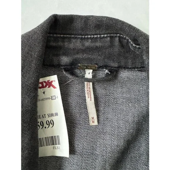 Free People James Dean Cropped Moto Denim Jacket - Washed Black - Size M - NWT - Picture 6 of 13